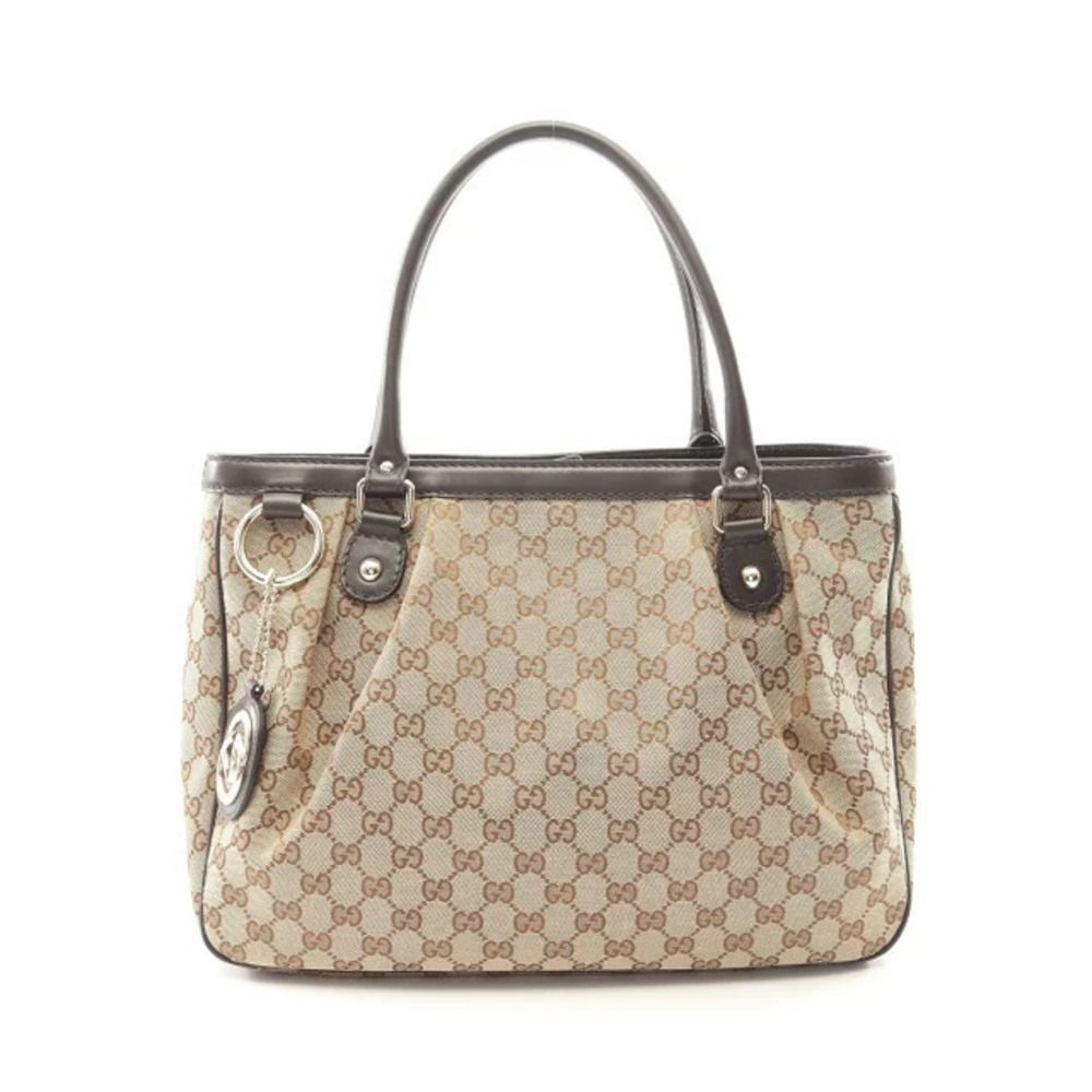 Gucci Sukey GG Canvas Tote Bag Leather Beige Cream Brown